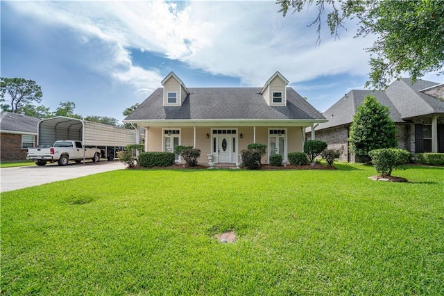 119 Gondrella Dr, Belle Chasse, LA 70037 - cape cod home featuring a detached carport, a front yard, concrete driveway, and covered porch