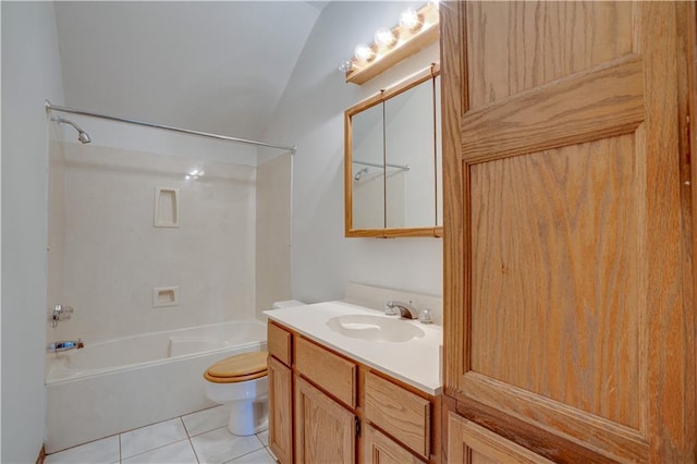119 Gondrella Dr, Belle Chasse, LA 70037 - full bathroom with lofted ceiling, tub / shower combination, vanity, and tile patterned flooring