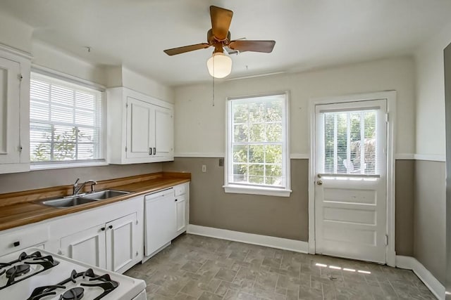 157 Gruner Rd, Metairie, LA 70001 - kitchen featuring white appliances, white cabinetry, and a ceiling fan