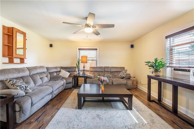 1500 Madewood Rd, La Place, LA 70068 - living room featuring plenty of natural light, wood finished floors, and ceiling fan