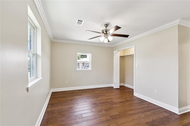 4742 Virgilian St, New Orleans, LA 70126 - unfurnished bedroom featuring wood finished floors, crown molding, and ceiling fan