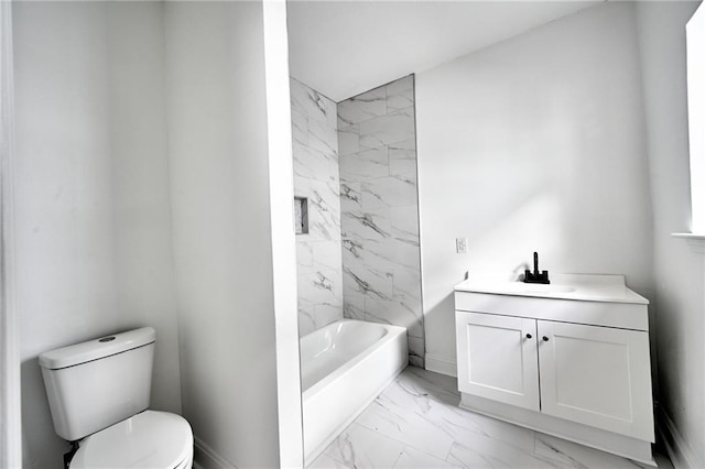 9126 Dixon St, New Orleans, LA 70118 - bathroom with marble finish flooring, vanity, and washtub / shower combination