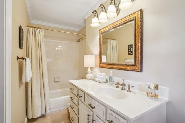 4320 Academy Dr, Metairie, LA 70003 - full bathroom with vanity, shower / bath combination with curtain, and crown molding