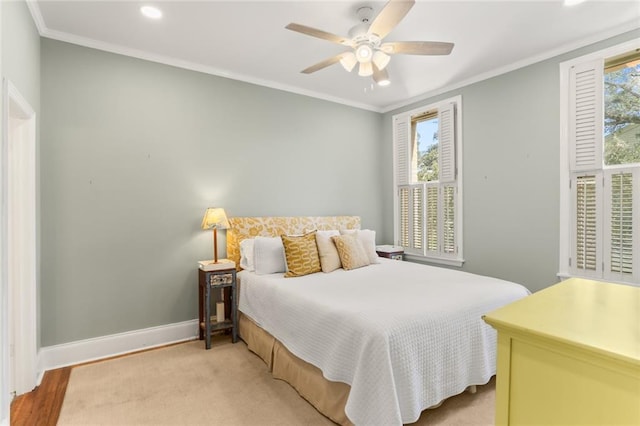 5421 St Charles Ave Unit 2D, New Orleans, LA 70115 - bedroom with recessed lighting, multiple windows, ornamental molding, and ceiling fan