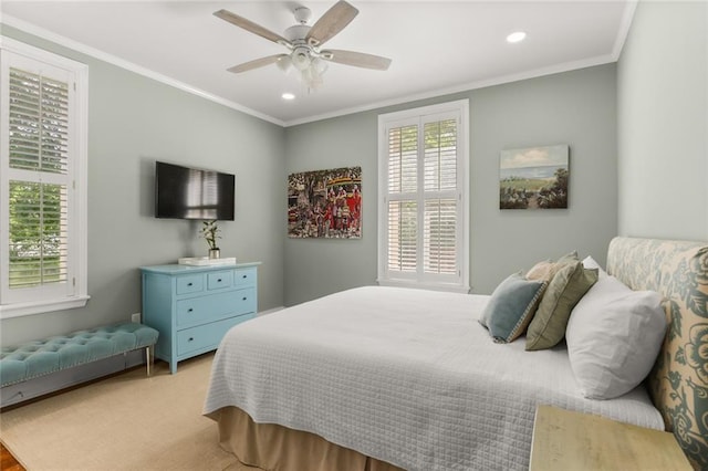 5421 St Charles Ave Unit 2D, New Orleans, LA 70115 - bedroom featuring recessed lighting, ceiling fan, and ornamental molding