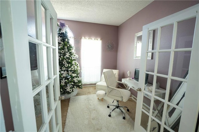 157 Barnes Ct, Gretna, LA 70056 - office space with french doors, carpet floors, and a textured ceiling