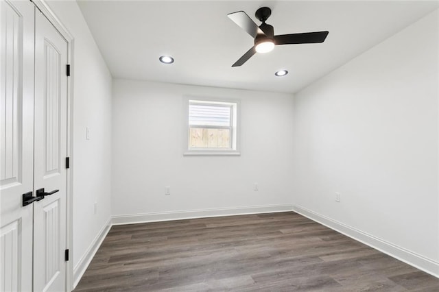 12 Fairlane Dr, Metairie, LA 70003 - unfurnished bedroom with dark wood finished floors, a closet, recessed lighting, and a ceiling fan