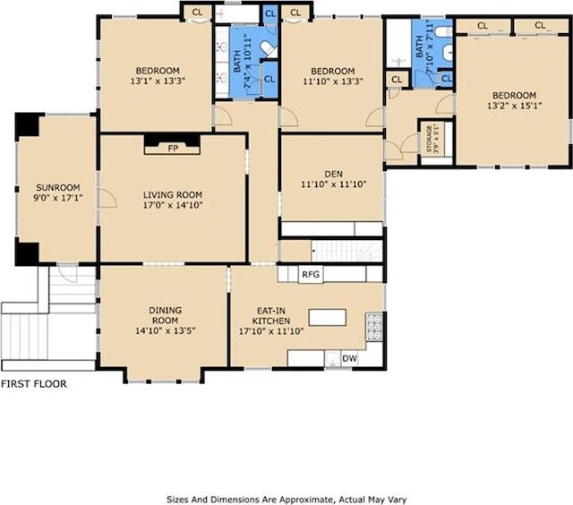1338 Fern St, New Orleans, LA 70118 - view of floor plan / room layout