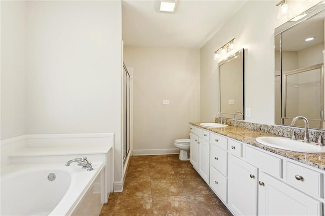 217 Sap Berry Dr, Madisonville, LA 70447 - bathroom featuring double vanity, a stall shower, a garden tub, and tile patterned flooring