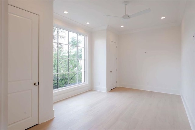 209 Avenue E Ave E, Metairie, LA 70005 - unfurnished room with light wood-type flooring, ceiling fan, recessed lighting, and crown molding