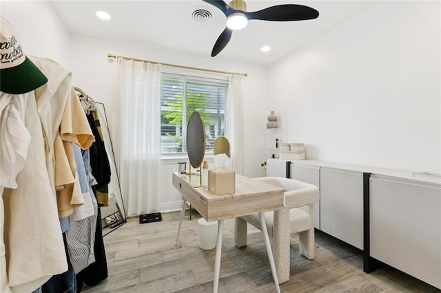 2900 Somerset Dr, New Orleans, LA 70131 - office area with light wood-style flooring, ceiling fan, and recessed lighting