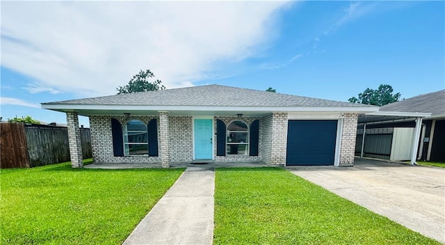 3509 Decomine Dr, Chalmette, LA 70043 - view of front of home featuring concrete driveway, brick siding, covered porch, an attached garage, and a shingled roof