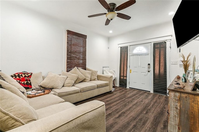 1640 Poland Ave, New Orleans, LA 70117 - living room featuring wood finished floors, ceiling fan, and recessed lighting