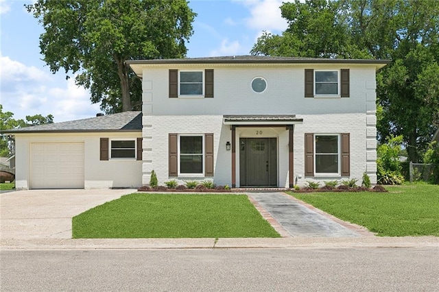 20 Bernice Dr, Luling, LA 70070 - view of front of property with brick siding, a front yard, concrete driveway, and an attached garage