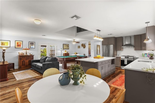159 Valerie St, River Ridge, LA 70123 - dining room with dark wood-type flooring, billiards, and a ceiling fan