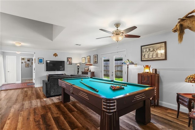 159 Valerie St, River Ridge, LA 70123 - playroom with pool table, a ceiling fan, wood finished floors, and ornamental molding