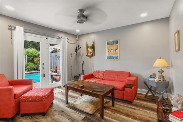 159 Valerie St, River Ridge, LA 70123 - living area with french doors, ceiling fan, wood finished floors, and recessed lighting