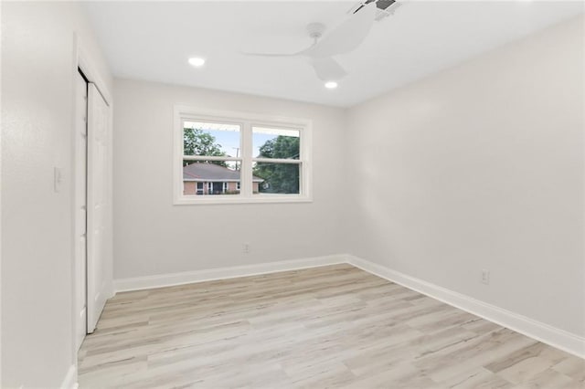 40 Holly Dr, Gretna, LA 70053 - unfurnished bedroom with light wood-type flooring, a closet, recessed lighting, and ceiling fan