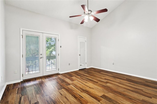108 Parkview Blvd Unit 108, Mandeville, LA 70471 - empty room featuring french doors, wood finished floors, ceiling fan, and high vaulted ceiling