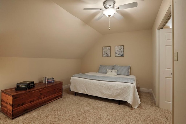 4740 Avron Blvd, Metairie, LA 70006 - bedroom featuring light carpet, lofted ceiling, and a ceiling fan
