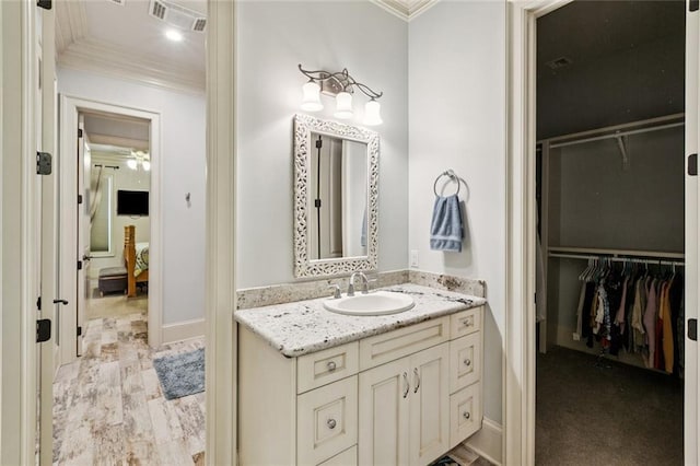 24 Royal Palm Dr, Kenner, LA 70065 - bathroom with ornamental molding, vanity, and a walk in closet