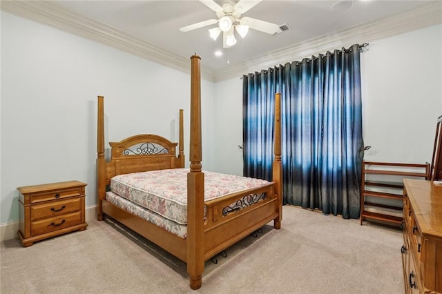 24 Royal Palm Dr, Kenner, LA 70065 - bedroom with light colored carpet, ornamental molding, and a ceiling fan