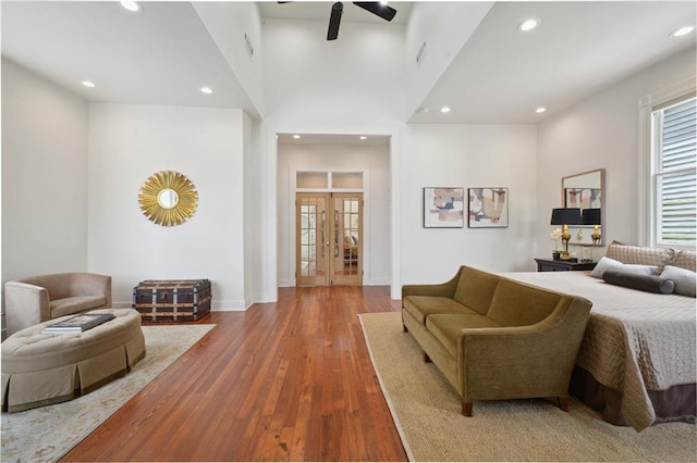 20810 S Scott St, New Orleans, LA 70119 - bedroom with wood finished floors, recessed lighting, french doors, and ceiling fan