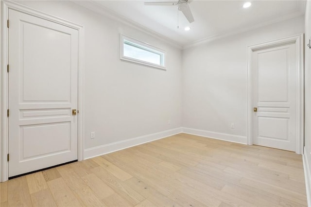 108 Dorrington Blvd, Metairie, LA 70005 - spare room featuring crown molding, ceiling fan, light wood-style flooring, and recessed lighting