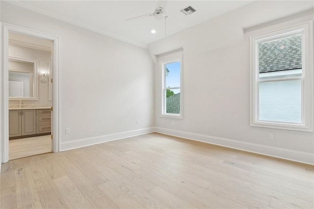 108 Dorrington Blvd, Metairie, LA 70005 - empty room with light wood finished floors, a ceiling fan, ornamental molding, and recessed lighting