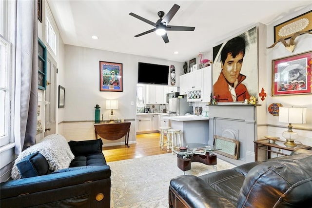 922 Elysian Fields Ave Unit B, New Orleans, LA 70117 - living room with ceiling fan, light wood-style flooring, and recessed lighting