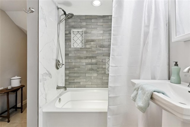 922 Elysian Fields Ave Unit B, New Orleans, LA 70117 - full bath with shower / tub combo, tile patterned floors, and recessed lighting