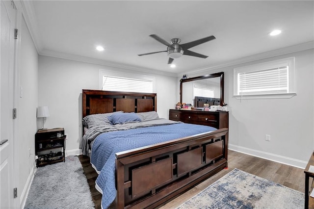 813 Cynthia Ave, Metairie, LA 70003 - bedroom with crown molding, wood finished floors, recessed lighting, and a ceiling fan