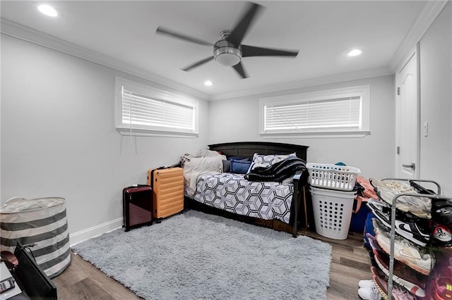813 Cynthia Ave, Metairie, LA 70003 - bedroom with ornamental molding, wood finished floors, recessed lighting, and ceiling fan