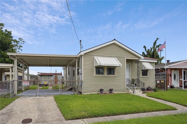 3713 Lausat St, Metairie, LA 70001 - view of front of property with concrete driveway, an attached carport, a gate, and entry steps