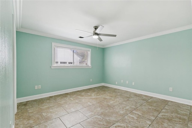 4625 Cleveland Pl, Metairie, LA 70003 - spare room featuring ornamental molding, ceiling fan, and light tile patterned floors