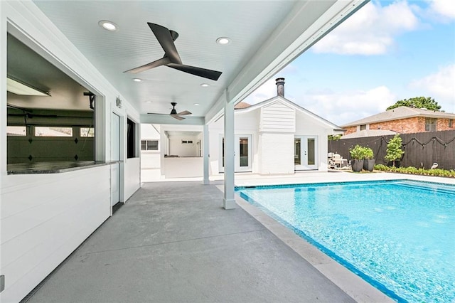 4625 Cleveland Pl, Metairie, LA 70003 - view of swimming pool featuring french doors, a patio, and ceiling fan