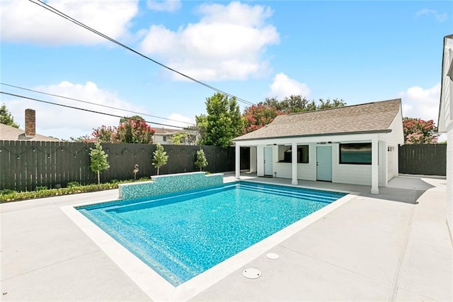 4625 Cleveland Pl, Metairie, LA 70003 - view of swimming pool with a patio, a fenced backyard, an outdoor structure, and an exterior structure