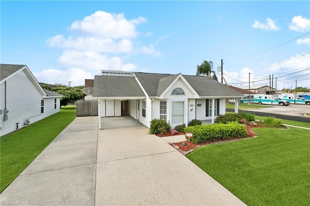 4501 13th St, Marrero, LA 70072 - view of front of home featuring driveway, a front yard, roof with shingles, and a carport