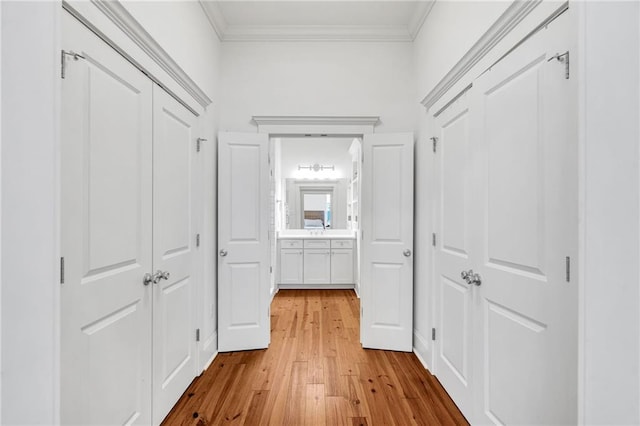 436 S Cortez St, New Orleans, LA 70119 - hallway featuring crown molding and light wood-style flooring