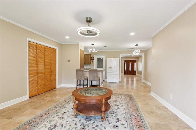 4513 Dreyfous Ave, Metairie, LA 70006 - living room featuring ornamental molding and recessed lighting