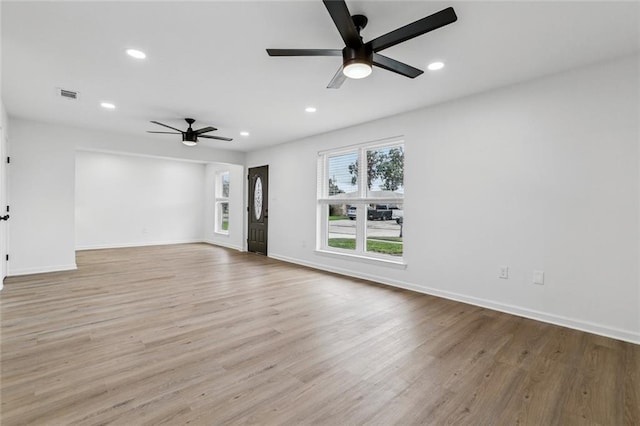 1828 San Francisco Rd, La Place, LA 70068 - unfurnished living room with recessed lighting, a ceiling fan, and light wood-style floors