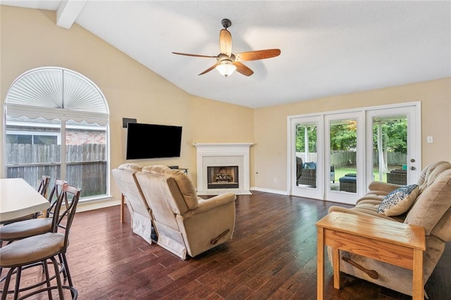 416 Spartan Loop, Slidell, LA 70458 - living room featuring ceiling fan, dark wood-style floors, and a fireplace with flush hearth
