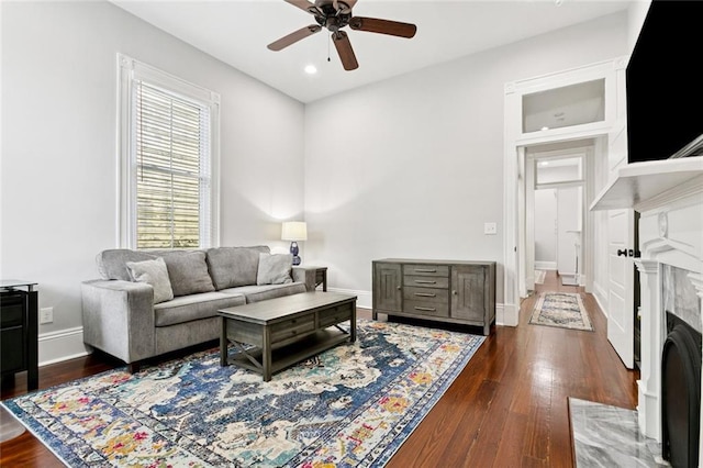 4532-34 Chestnut St, New Orleans, LA 70115 - living room featuring a ceiling fan, wood finished floors, and recessed lighting