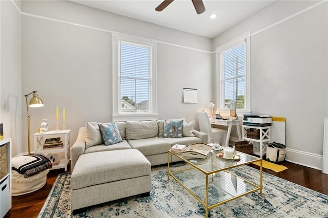 4532-34 Chestnut St, New Orleans, LA 70115 - living area with dark wood-type flooring, a ceiling fan, and recessed lighting