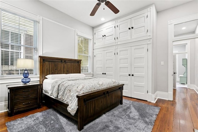 4532-34 Chestnut St, New Orleans, LA 70115 - bedroom with wood finished floors, a closet, a ceiling fan, and recessed lighting