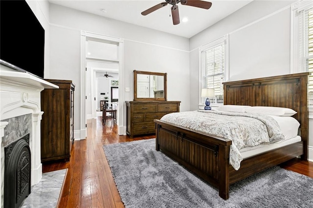 4532-34 Chestnut St, New Orleans, LA 70115 - bedroom with hardwood / wood-style floors, a high end fireplace, recessed lighting, and ceiling fan
