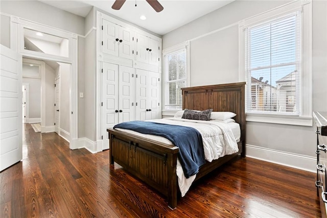 4532-34 Chestnut St, New Orleans, LA 70115 - bedroom featuring wood finished floors, a closet, ceiling fan, and recessed lighting