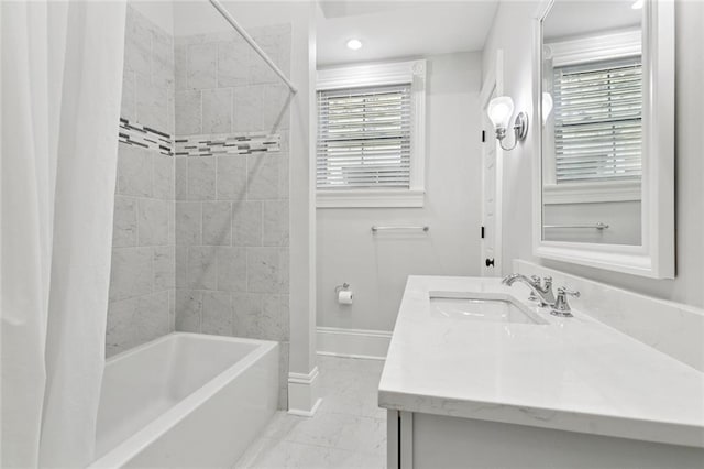 4532-34 Chestnut St, New Orleans, LA 70115 - bathroom with shower / bath combo, vanity, tile patterned floors, and recessed lighting