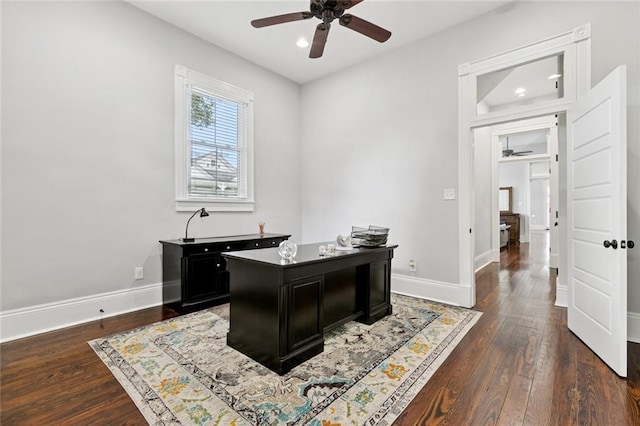 4532-34 Chestnut St, New Orleans, LA 70115 - office featuring a ceiling fan, dark wood finished floors, and recessed lighting