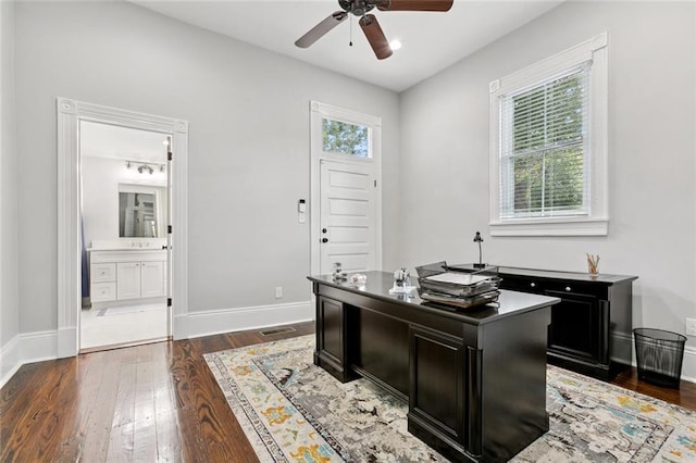 4532-34 Chestnut St, New Orleans, LA 70115 - office area with ceiling fan and dark wood-style flooring